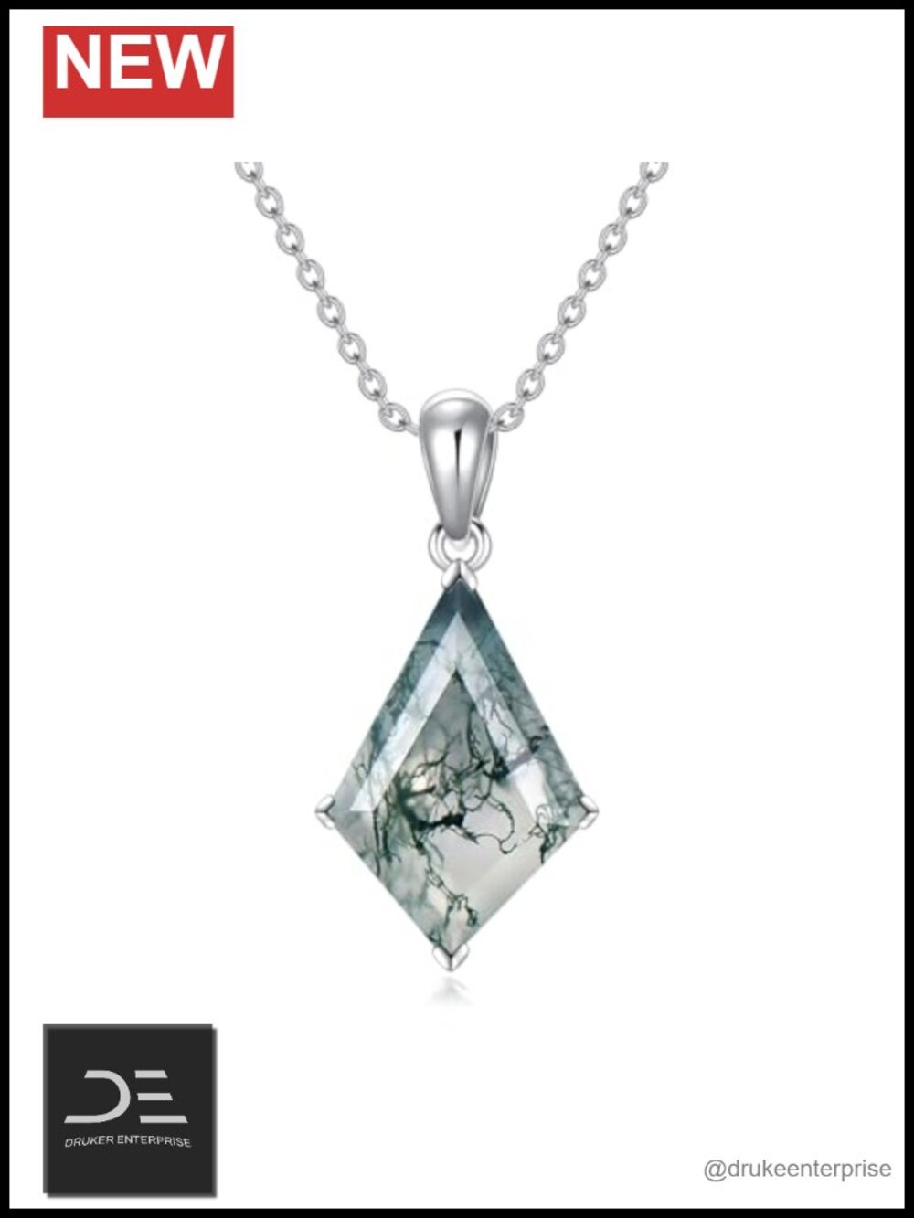 Moss Agate 925 Sterling Silver Kite Cut Pendant Necklace Women 18-20 Inch